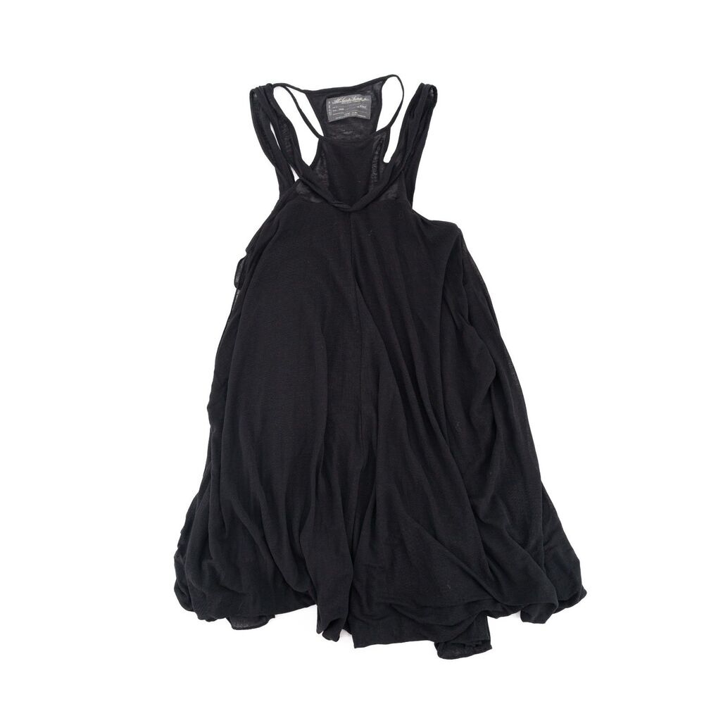 All Saints Womens 8 Dress Black 100% Cotton Mini Flowy Dress Sleeveless Neck Tie